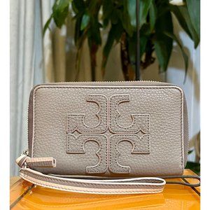 TORY BURCH AUTHENTIC GREY AND PINK BERKLEY WALLET
